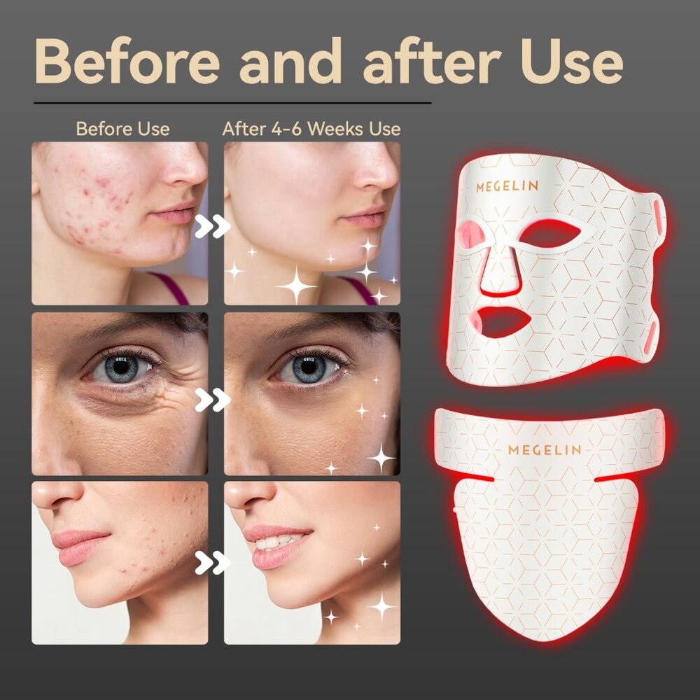Megelin LED Light Therapy Face Mask For Face and Neck  Black Retail $259 - Picture 9 of 13